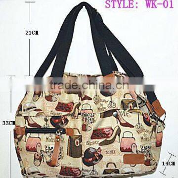 Fancy jacquard canvas ladies handbags with custom design