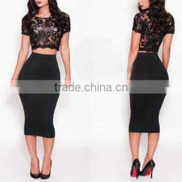 black lace sexy fashion two-piece outfit Pattern no elastic loose dress, casual dress, girl party wear western dress