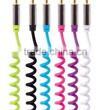 3.5 mm Male to Male Coiled Stereo Audio Cable Stretched With Angle Connector Length 6FT/1.8M-Black