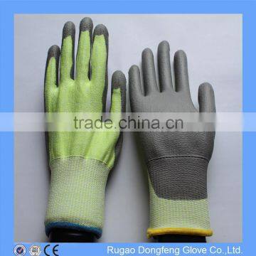 Colored HPPE Anti Cutting PU Gloves for Glass Industry Safety