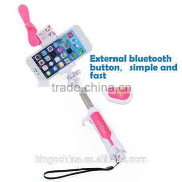 Newest Bluetooth Selfie Stick with Fan Monopod Tripod for cell phone