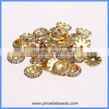 Wholesale 13mm Round Flying Saucer Gold Base Clear Crystal Rhinestone Donut Charm Jewelry Findings Spacer Beads RRS-FD13A