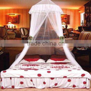 conical canopy bed with steel ring on top