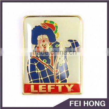 Personalized circus clown lefty promo logo pin badge