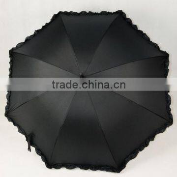 China Factory Black Straight Umbrella With Frills photo-2