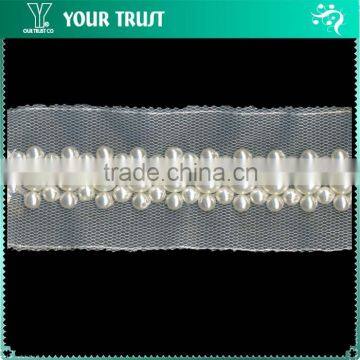 White Pearl Flower Trimming Beaded Trim For Wedding Dress