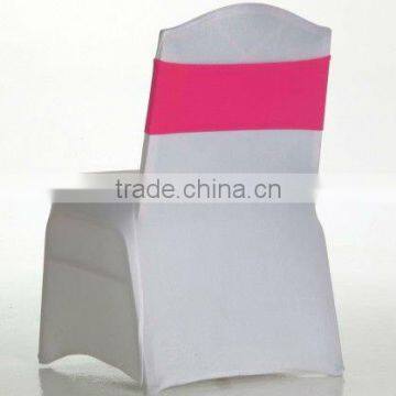 White spandex chair cover with rose band for wedding