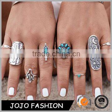 Bohemia Jewelry Set Turquoise Anti Silver Knuckle Carving Ring