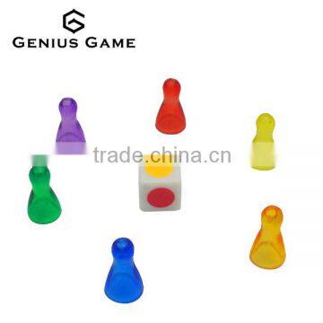 6color transparent colorful game pawn pieces with dice