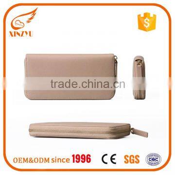 New 100% Leather Wallet Long Section of Metal Zipper Wallet