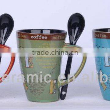 Reactive color glazed Clay coffee mug with spoon