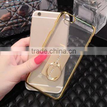 TPU ring holder cover case with electroplate ring holder for iphone transparent tpu case with ring holder on the back