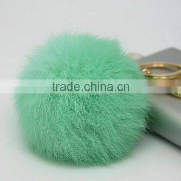 >>>Hot Sales 8CM Super Round Metal Key Chain Real Rabbit Hair Bulb Fur Plush Ball Bag Car Ornaments Pendant Key Ring/