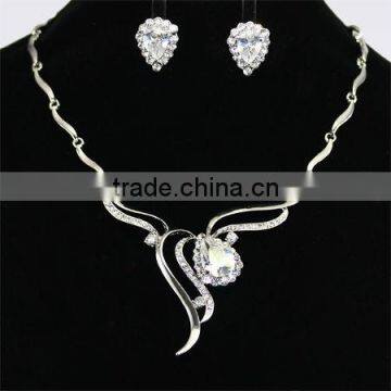 Wave Sliver Plating Necklace Charm Gem Earring Set KSHLXL-34