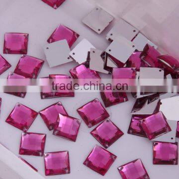 Sew On 12mm fuchisa color square design Acrylic Beads