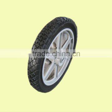 14x1.75 semi pneumatic rubber wheel with diamond tread and gray plastic rim for mowers or material handling equipment