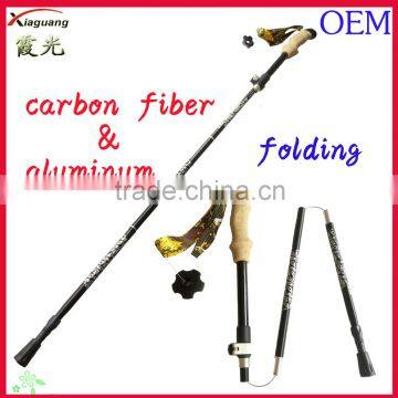 cheap five sections carbon fiber telescopic folding trekking pole nordic walking stick