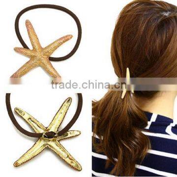 Korean Style Gold Plated Shiny Pink White Starfish Pendant Plush Leather Head Bands For Teenagers