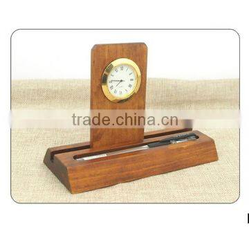 eco friendly wood custom gift table clock with pen stand (TC-31)