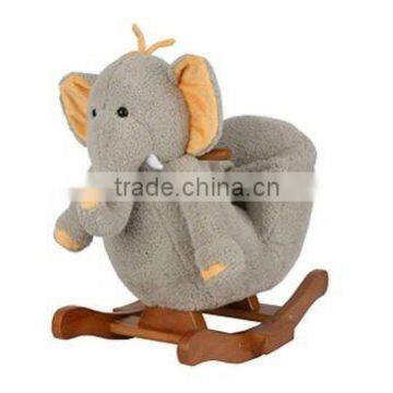 cute customized Plush grey elephant baby rocker animal with chair kids wooden rocking chair