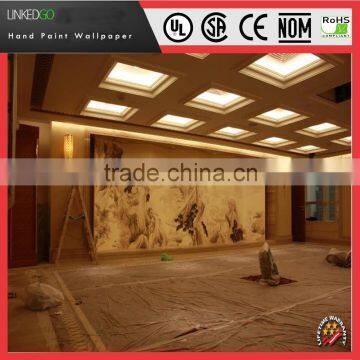 Custom restaurant wall decoration with Chinese landscape wallpaper