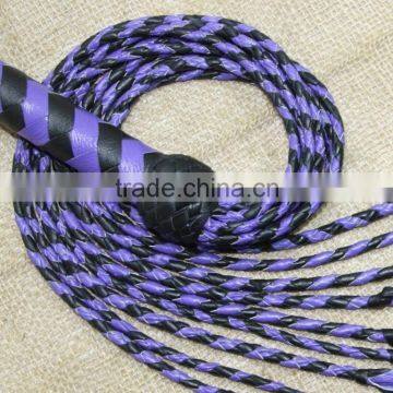 Genuine Real Leather Flogger Bull Hide Leather Whip Purple Black 09 Tails