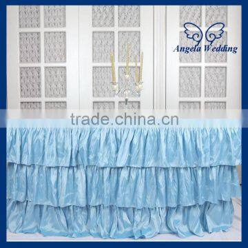 SK002G Beautiful elegant polyester ruffled blue steps in bridal table skirts