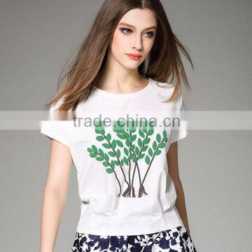 2016 Hot Summer New Fashion Women 3D Printing Design T Shirt Casual Slim Cotton Short Sleeve Pleated Print T-Shirt