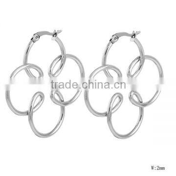 SRE3048 Fashion Jewelry Silver Tone Stainless Steel Wired Flower Hoop Earring