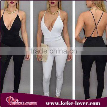 2015 New style Long Shirts Trousers For women Fine band Deep V-net Catsuit Sexy Ladies Trousers