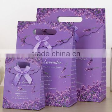 hot selling beautiful creative purple Gift paper Packaging Bag with handlle for gift with good price