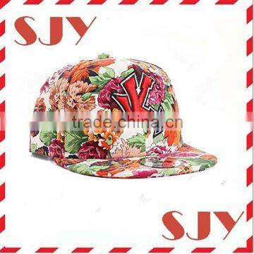 Hawaii Floral Print Hip Hop Flat Bill Baseball Caps