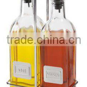 SINOGLASS 2 Pcs Glass Oil&Vinegar Set With Rack oil vinegar bottle