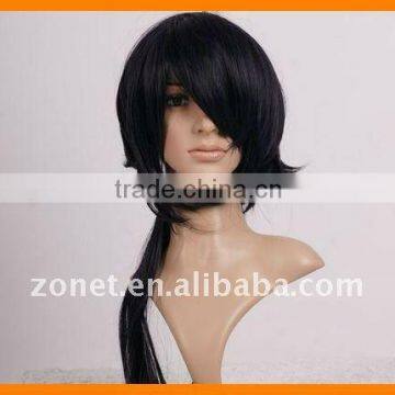 Fashion Cosplay black 60cm HAKUOUKI SAITOU DARK PURPLE COSPLAY WIG with ponytail Wig