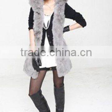 2015 Korean long style winter real white rabbit fur vest for women