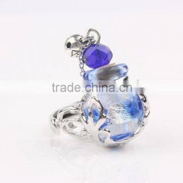 Wholesale Silver Foil Mini Lampwork Glass Bottle Perfume Scent Ring Size Adjustable Aromatherapy Diffuser Ring Aroma Ring photo-2