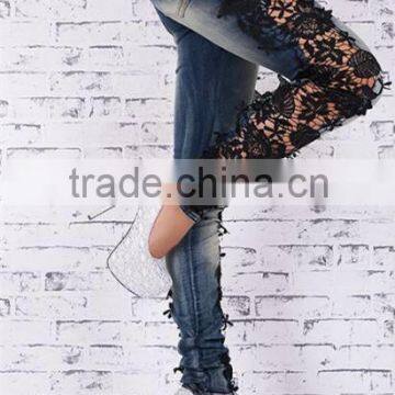 2016 new women Europe and America big yards lace street fashion jeans pants feet trousers