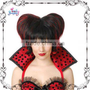 High quality synthetic black and red heart halloween party wigs