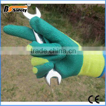 BSSAFETY green rubber latex coated cotton work glove en388