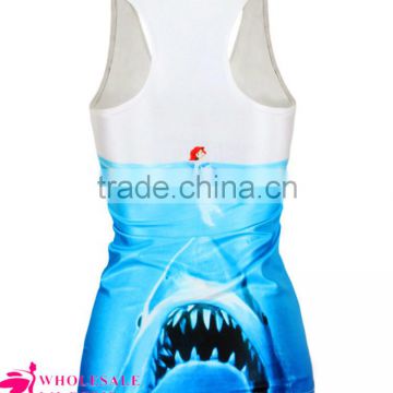 2015 Summer style blue Shark Print 3D Tank Top ladies tank top