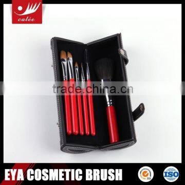 Hot Red Handle of 7pcs Various Style Makeup brush set in Black Cylinder