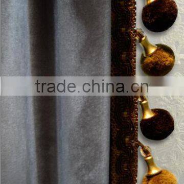 European Classical Solid Beige Velvet Wedding Door Window Curtain, Ready Made Valance Arched Door Curtain photo-6