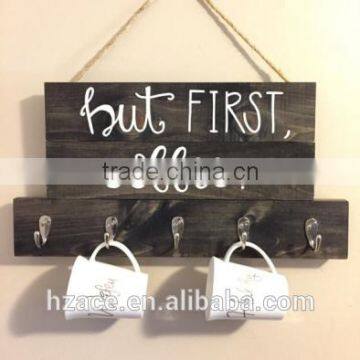 Wooden Coffee Sign Twine and Hooks, Personalized Coffee Gift photo-3