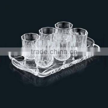 Diamond shape whiskey crystal glass cup drinking set with glass tray