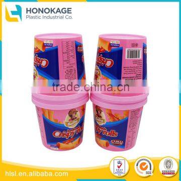 Round Shape Food Storage Container Screw Lid with IML Printing, Waterproof Box Plastic Cup with Dome Lid