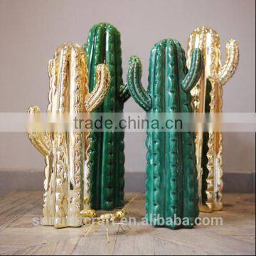 Decorative golden artificial cactus ceramic cactus