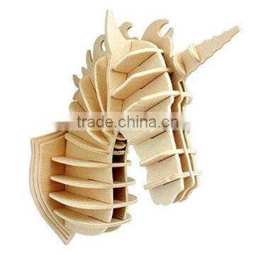 DIY 3D Wooden Animal Unicorn Head Assembly Puzzle Art Model Kit Toy Home Decoration