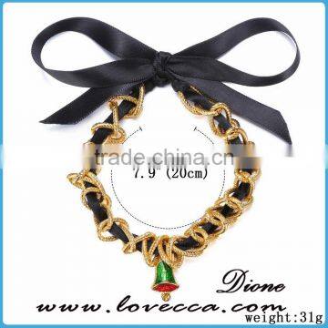 Black ribbon bow tied girl's love handmade DIY Christmas theme bracelets