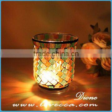 European cracked tea light candle holder mosaic glass