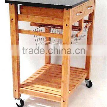 Hot Sale Bamboo Kitchen Trolley Design With Basket and Wheels photo-5